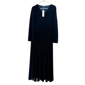 Urban Coco Elegant Green Velvet Maxi Long Sleeve Fit-Flare Dress 2XL Regal NWT